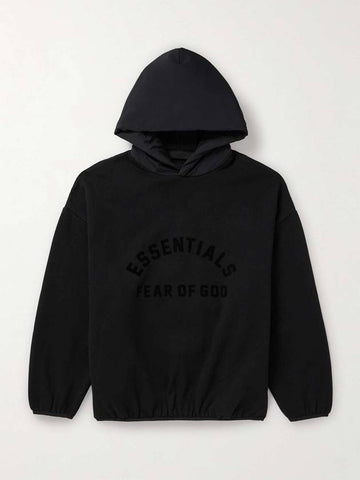 Logo Appliqued Fleece Hoodie Black - FEAR OF GOD ESSENTIALS - BALAAN 1