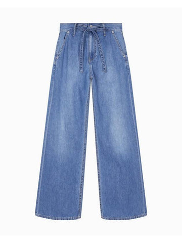 Jeans High Rise Wide Denim Mid Blue - CALVIN KLEIN - BALAAN 1