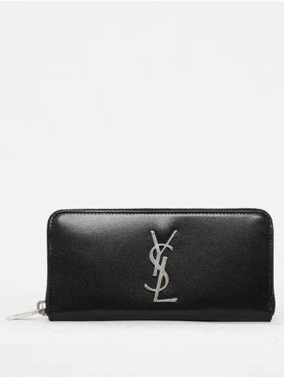 Monogram Silver Logo Zip Around Long Wallet Black - SAINT LAURENT - BALAAN 2