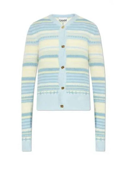 Striped Soft Wool Cardigan Light Blue - GANNI - BALAAN 2