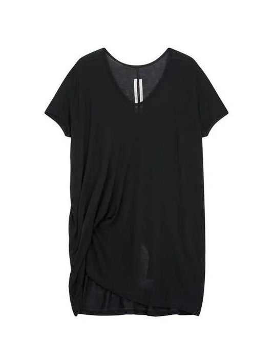 WOMEN V Neck Drape T Shirt Black - RICK OWENS - BALAAN 1