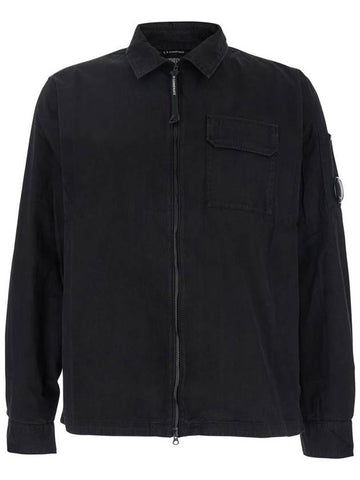 Black Jacket With Lens Motif Applied On The Sleeve In Cotton Man - CP COMPANY - BALAAN 1