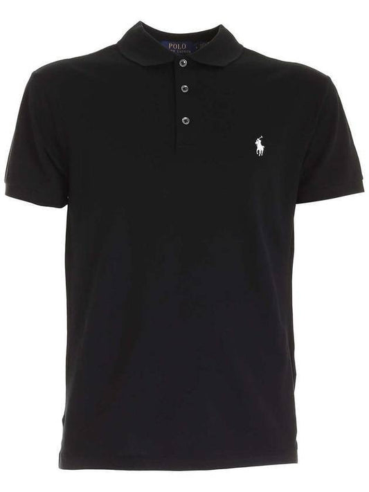 Men's Embroidery White Pony Short Sleeve Polo Shirt Black - POLO RALPH LAUREN - BALAAN 1