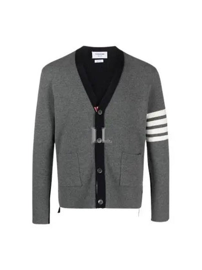 4 Bar Stripe Intarsia Wool Cardigan Grey - THOM BROWNE - BALAAN 2