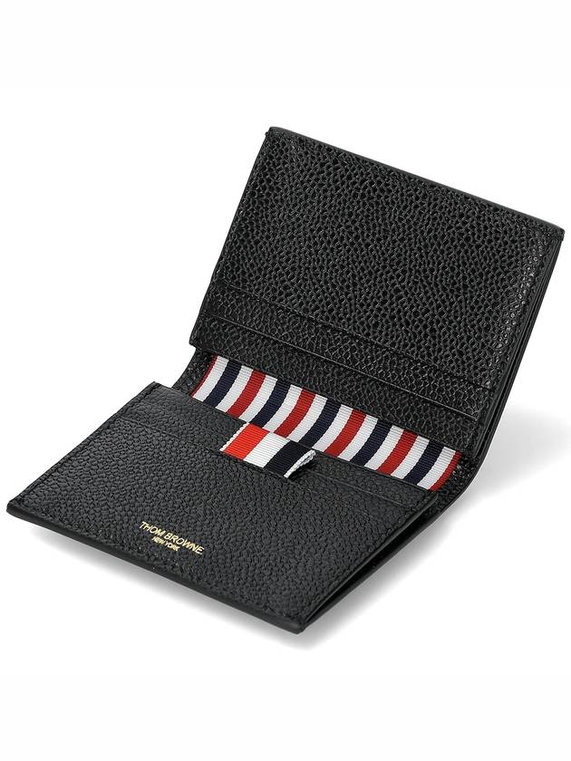 Pebble Grained Leather Double Card Wallet Black - THOM BROWNE - BALAAN 2