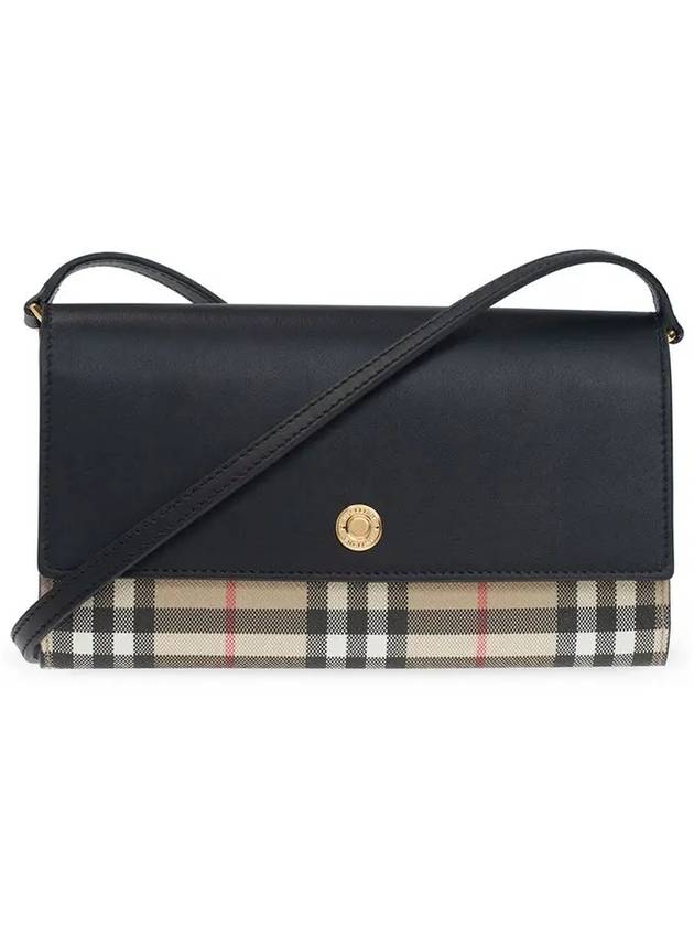 Hannah Check Leather Cross Bag Black Beige - BURBERRY - BALAAN 3