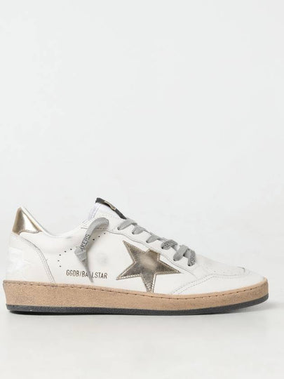 Women's Ballstar Leather Upper Laminate Star Heel Tab Low Top Sneakers Milk Gold - GOLDEN GOOSE - BALAAN 2