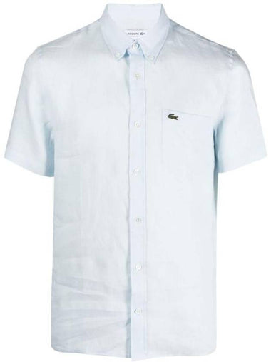 Men's Logo Patch Cotton Short Sleeve Shirt Blue - LACOSTE - BALAAN 1