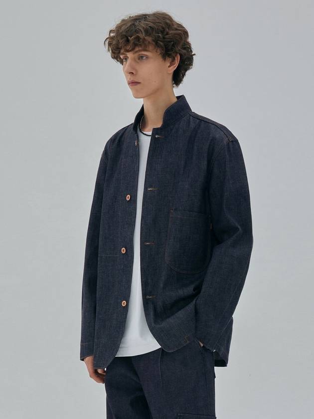 Stand Collar Tailored Denim Jacket Indigo - CORK - BALAAN 2