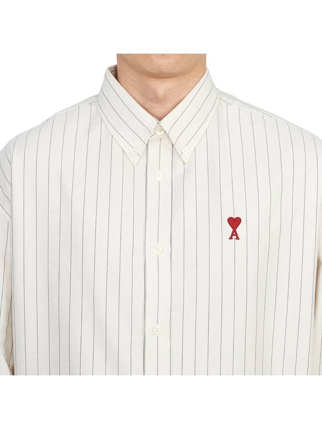 De Coeur Small Heart Logo Striped Long Sleeve Shirt Cream - AMI - BALAAN 6