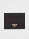 Saffiano Leather Triangle Logo Card Wallet Black Gold - PRADA - BALAAN 2