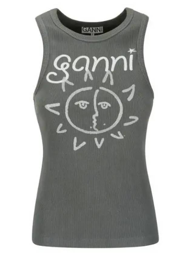 Sun Graphic Print Ribbed Sleeveless Grey - GANNI - BALAAN 2