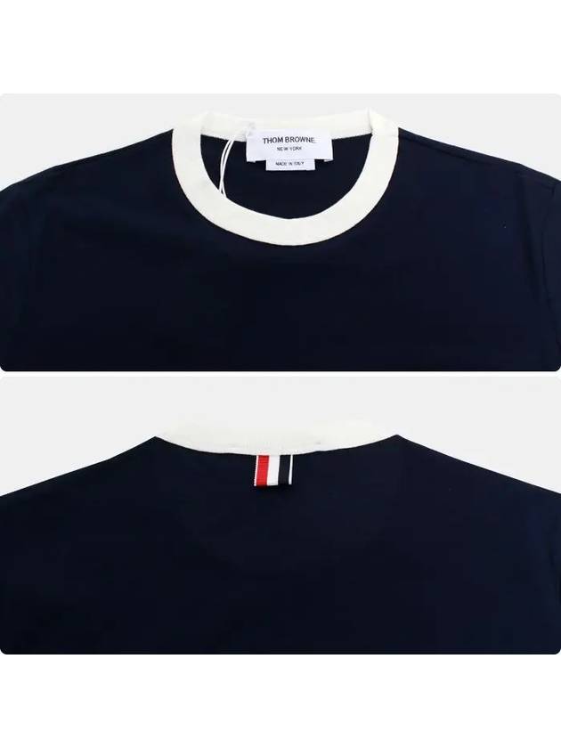 Women's Contrast Trimming Logo Patch Short Sleeve T-Shirt Navy - THOM BROWNE - BALAAN 5