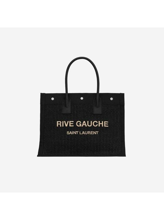 Rive Gauche Raffia Leather Small Tote Bag Black - SAINT LAURENT - BALAAN 1