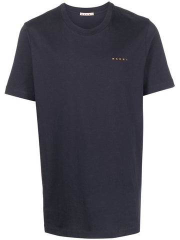 Logo Cotton Short Sleeve T-Shirt Midnight Blue - MARNI - BALAAN 1