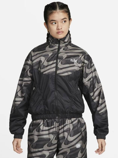 Icon Crush Swoosh Print Zip-Up Jacket Black Charcoal - NIKE - BALAAN 2