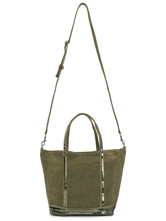 Women's Cabas Small Linen Tote Bag Green - VANESSA BRUNO - BALAAN 8