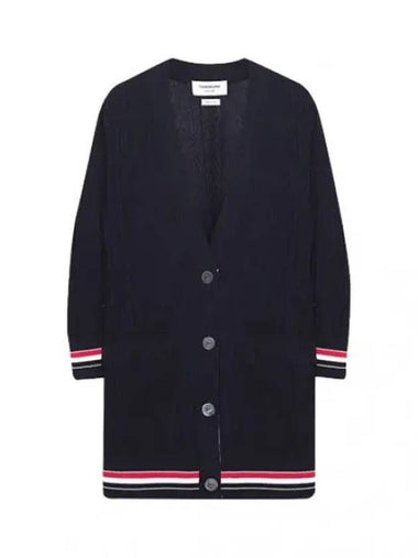 RWB Trimmed High Twist Cotton Long Cardigan Women - THOM BROWNE - BALAAN 1