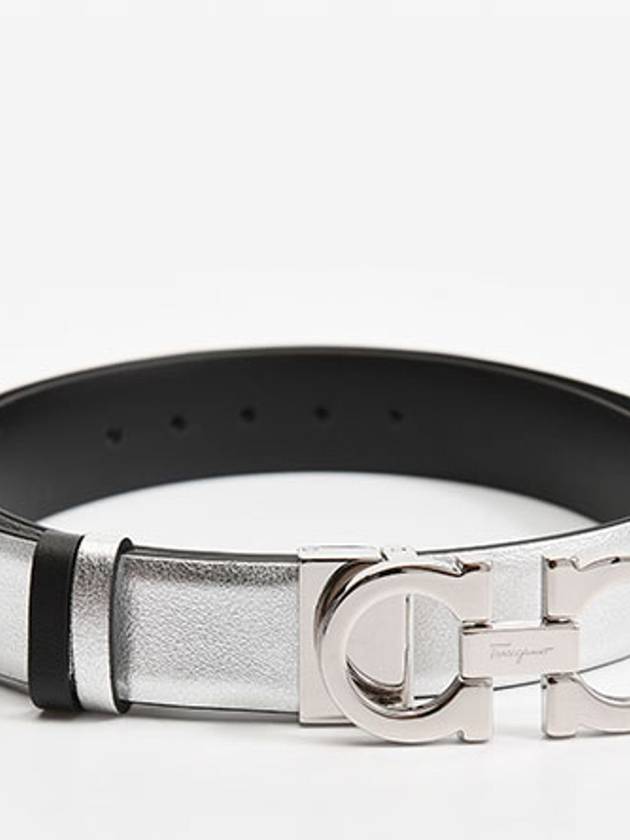 Reversible Gancini Leather Belt Black Silver - SALVATORE FERRAGAMO - BALAAN 3