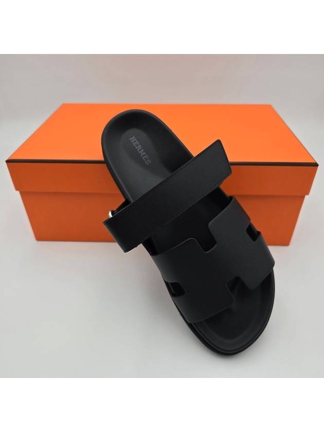 Hermes Chypre H Logo Calfskin Sandals Black - HERMES - BALAAN 4