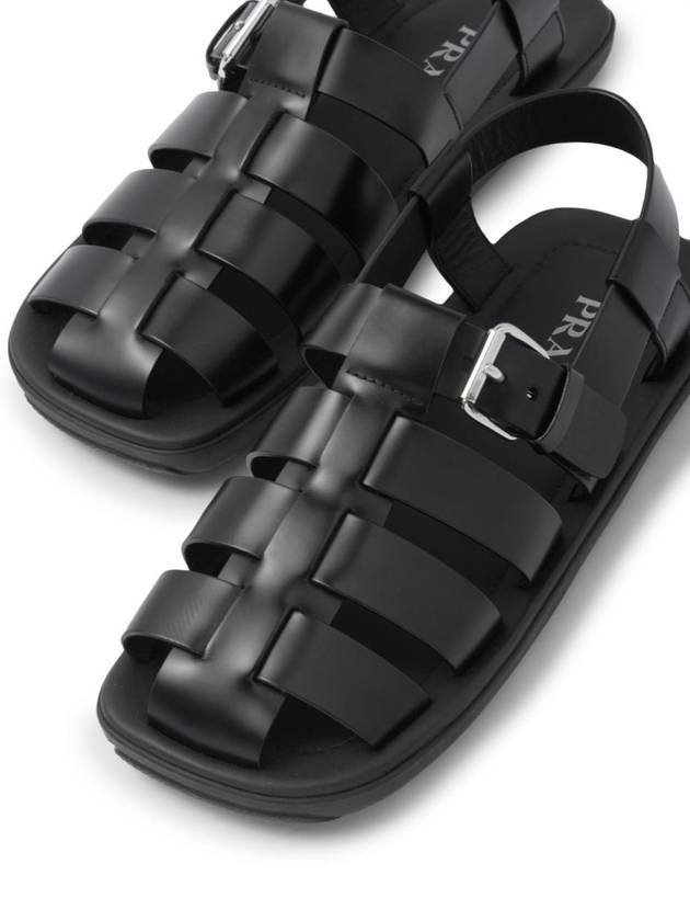 Crisscross Bands Brushed Leather Sandals Black - PRADA - BALAAN 6