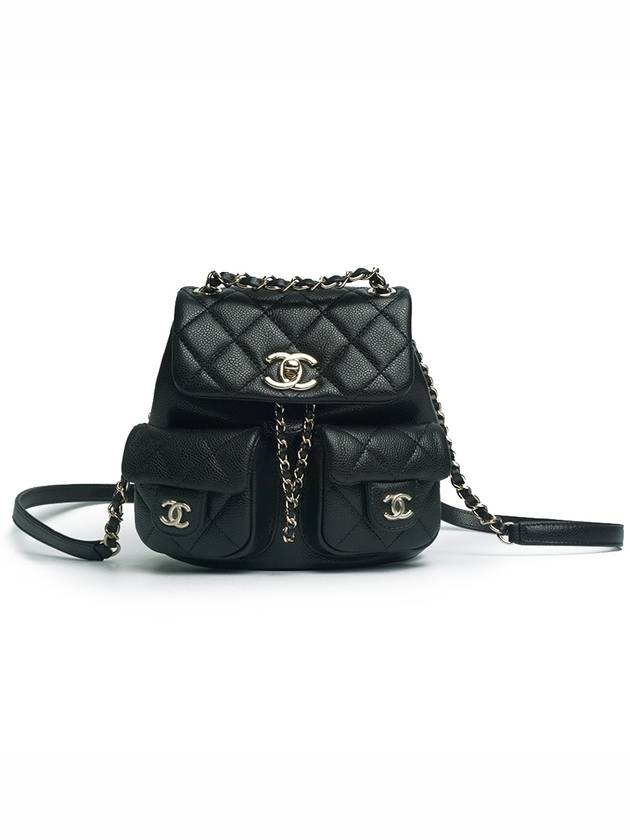 Duma Small Two Pocket Grained Shiny Calfskin Gold Metal Backpack Black - CHANEL - BALAAN 3