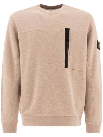 Mouline Crew Neck Pocket Sweatshirt Biscuit - STONE ISLAND - BALAAN 1