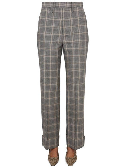 Women's Prince ofwhale Check Wool Straight Pants Gray - GUCCI - BALAAN 2