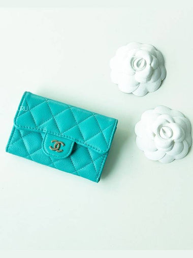 24SS Classic Snap Flap Card Wallet Tiffany Blue Caviar Gold AP0214 - CHANEL - BALAAN 1