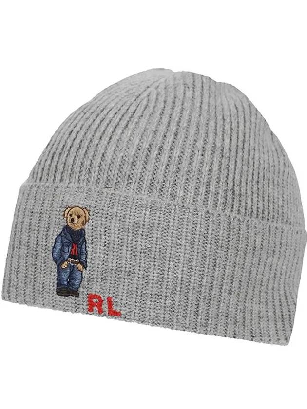 Embroidered Denim Bear Wool Beanie Grey - POLO RALPH LAUREN - BALAAN 2