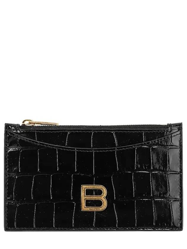 crocodile embossed zipper hour glass card wallet black gold - BALENCIAGA - BALAAN.