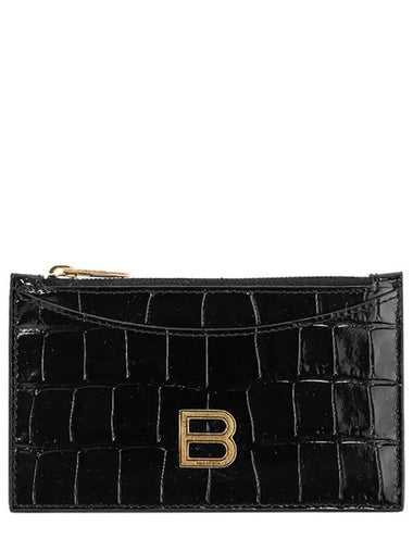 Crocodile Embossing Zipper Hourglass Card Wallet Black - BALENCIAGA - BALAAN 1