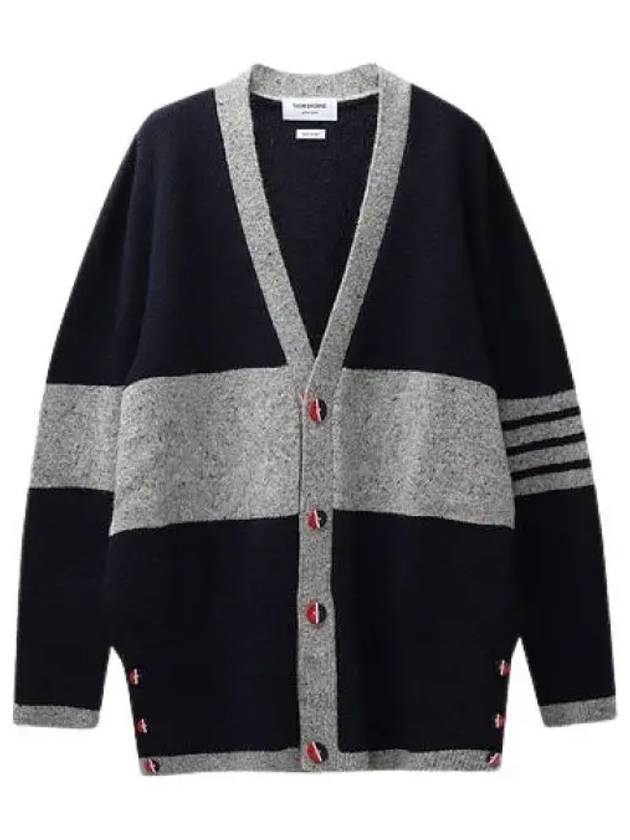 Two Tone Wool Mohair Cardigan Navy Grey - THOM BROWNE - BALAAN 2