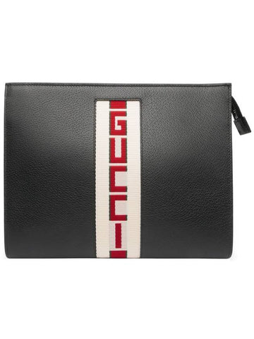 Striped Leather Clutch Bag Black - GUCCI - BALAAN 1