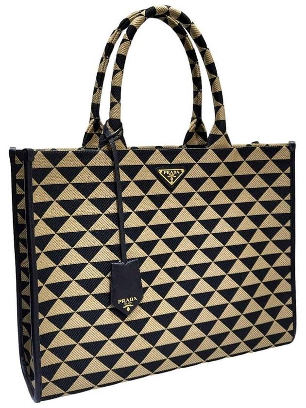 Women s 1BA356 Symbol Embroidery Fabric Large Tote Bag - PRADA - BALAAN 2