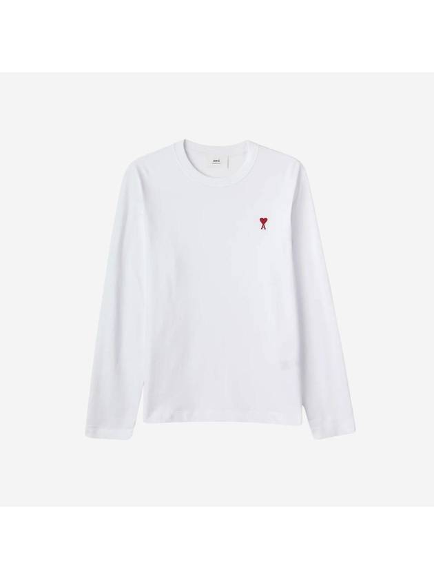 Chain Stitch Heart Logo Long Sleeve T-Shirt White - AMI - BALAAN 2