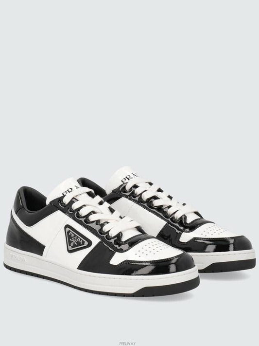 Men's Downtown Triangle Logo Leather Low Top Sneakers White Black - PRADA - BALAAN 2