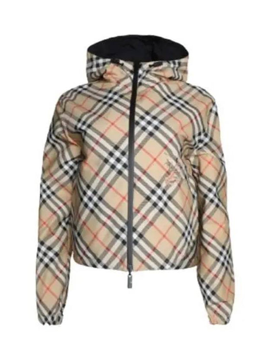 Crop Reversible Check Hooded Jacket Sand - BURBERRY - BALAAN 2