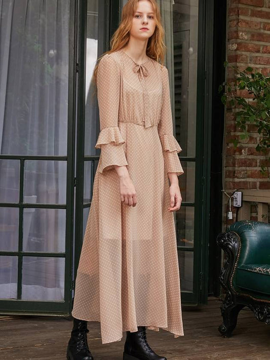 Simone Ruffle Sleeve Long DressBeige - SORRY TOO MUCH LOVE - BALAAN 2