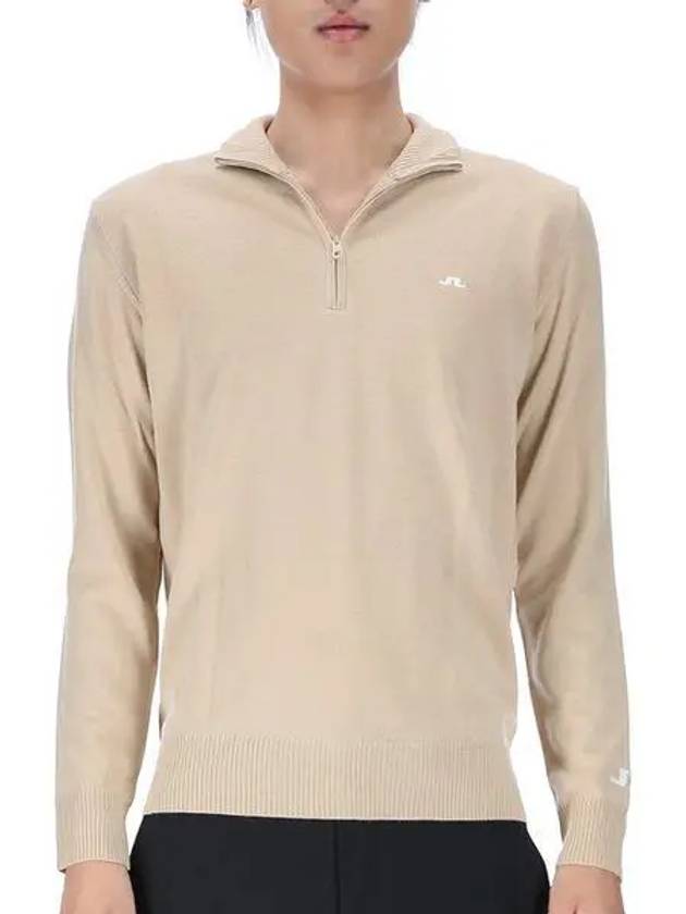 Kian Tour Merino Wool Zip Neck Knit Top Safari Beige - J.LINDEBERG - BALAAN 2