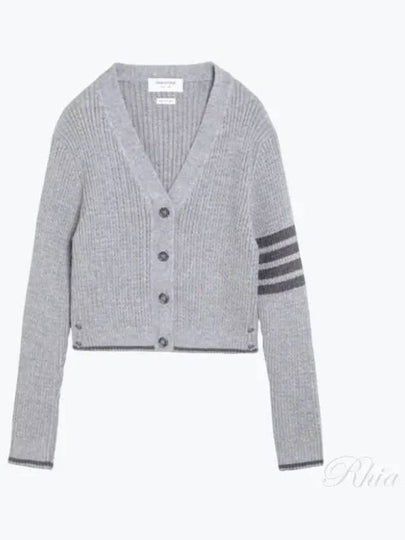 4 Bar Cable Wool Crop Cardigan Grey - THOM BROWNE - BALAAN 2