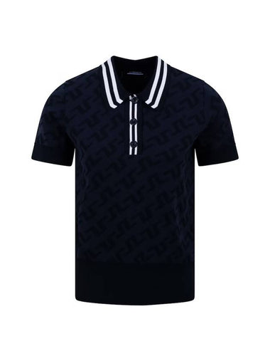 Women's Golf Aria Collar Monogram Knit Short Sleeve PK Shirt Navy - J.LINDEBERG - BALAAN 1