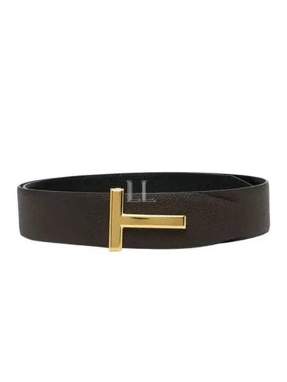 T Buckle Reversible Leather Belt Chocolate Black - TOM FORD - BALAAN 2