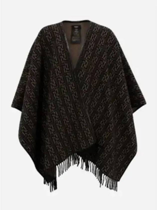 FF Motif Reversible Wool Cape Black Beige - FENDI - BALAAN 2