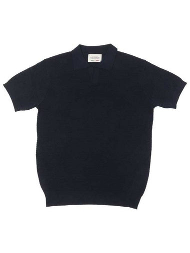 Honeycomb open collar knit NAVY - BLACKBROWN - BALAAN 1