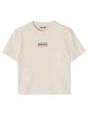 Logo Patch Crop Cotton Short Sleeve T-shirt Light Beige - MIU MIU - BALAAN 2