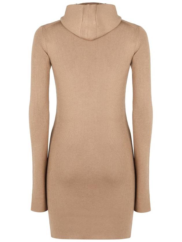 Long Sleeve Hooded Wool Silk Short Dress Beige - FENDI - BALAAN 3