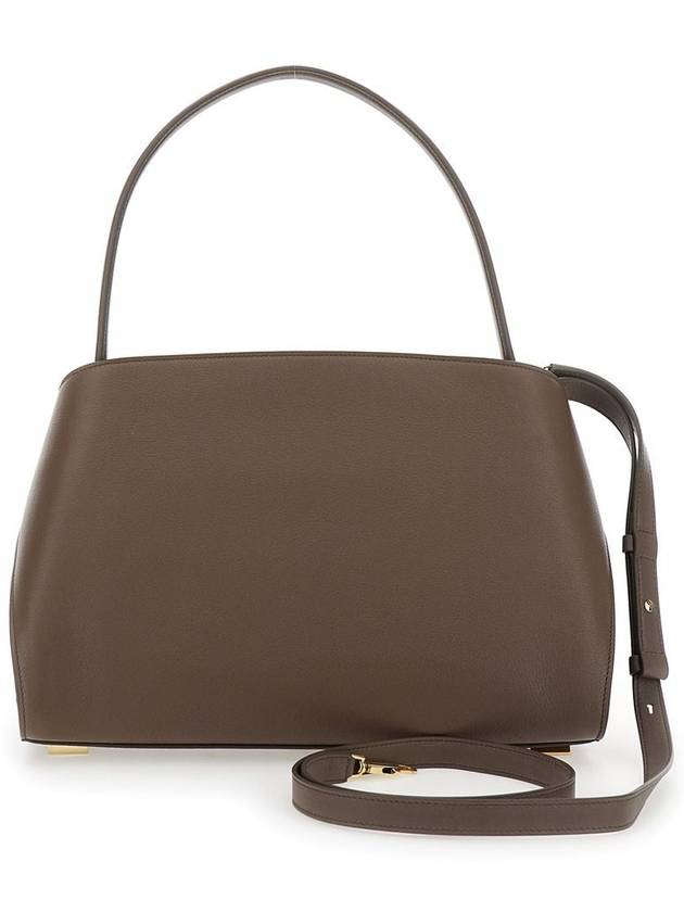 'Hug' Grey Shoulder Bag With Logo Printed On Front In Leather Woman - SALVATORE FERRAGAMO - BALAAN 3