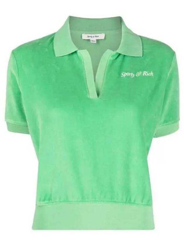 Italic Embroidered Logo Cotton Polo Shirt Verde - SPORTY & RICH - BALAAN 2