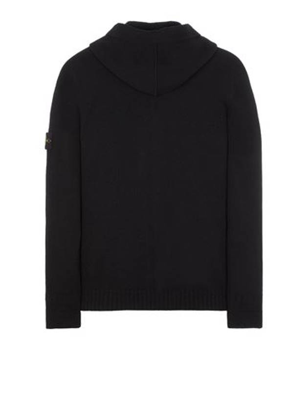 Wappen Patch Lambswool Knit Hooded Zip Up Black - STONE ISLAND - BALAAN 4